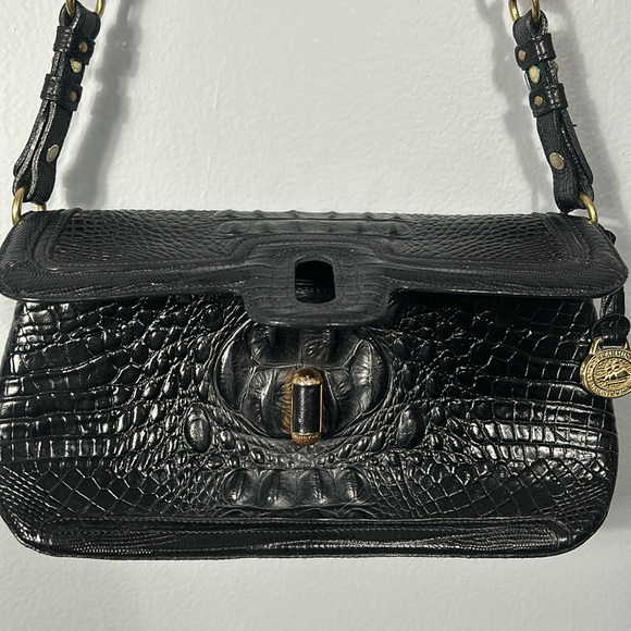 Brahmin Black Melbourne handbag Croc Leather with twist lock Vintage - Picture 8 of 16